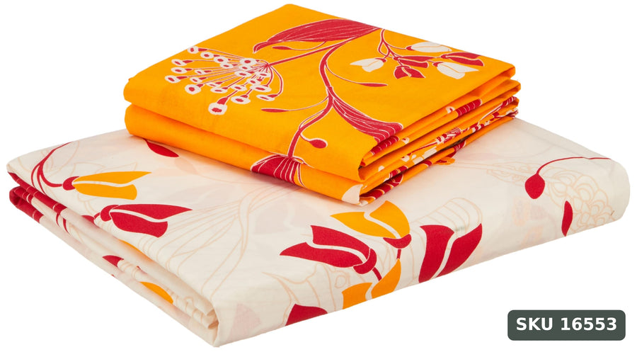 Yanchi Lily Bloom 144Tc 100% Cotton Double Bedsheet With 2 Pillow Covers, Brown - SKU 16553