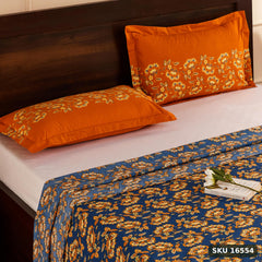 Yanchi Ditsy Dale 144 TC 100% Cotton Double Bedsheet with 2 Pillow Covers, Blue, 144 TC - SKU 16554