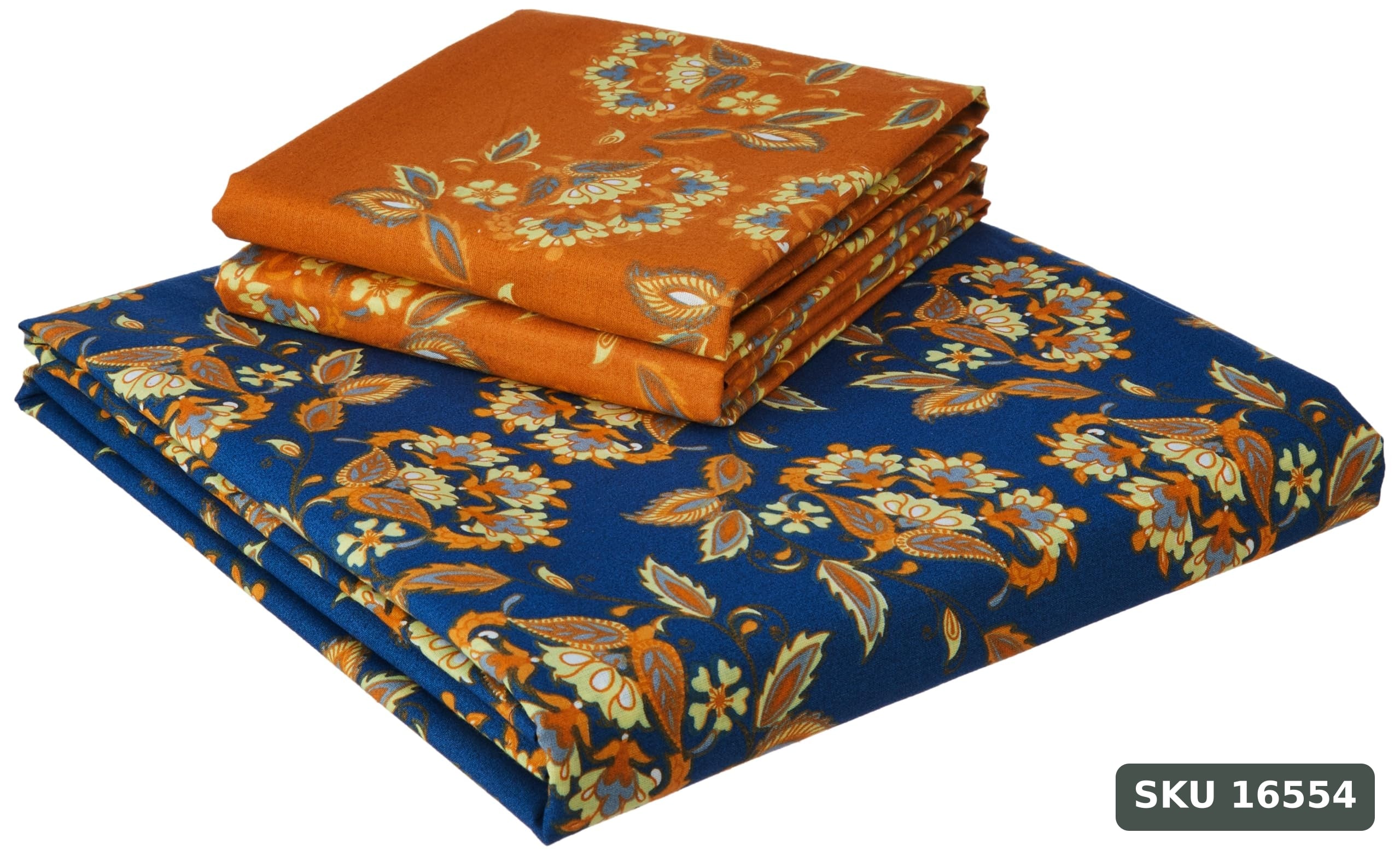 Yanchi Ditsy Dale 144 TC 100% Cotton Double Bedsheet with 2 Pillow Covers, Blue, 144 TC - SKU 16554