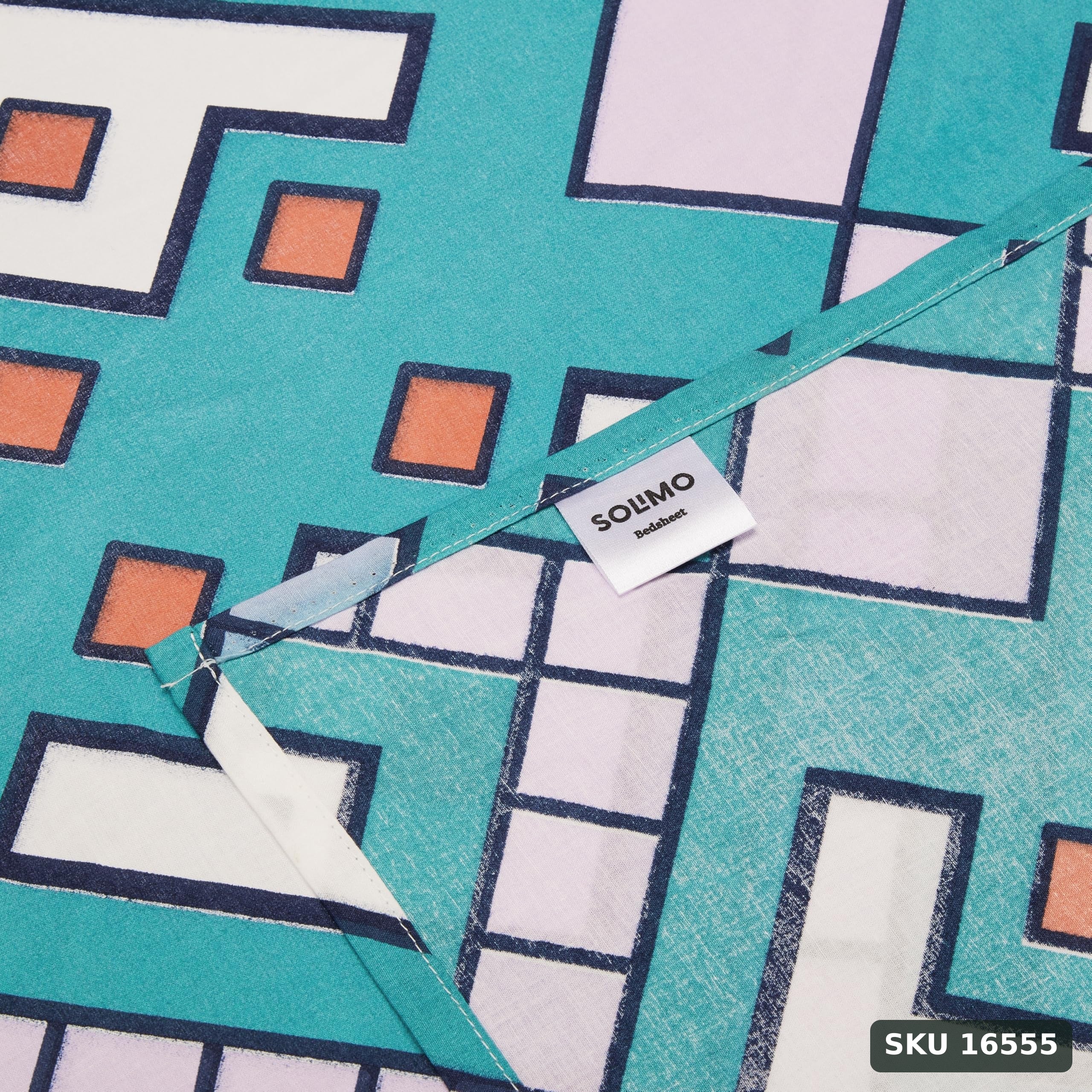 Yanchi Geometric Contour 144 TC 100% Cotton Double Bedsheet with 2 Pillow Covers, Teal Blue - SKU 16555