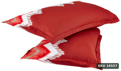Yanchi Abstract Waves 144 TC Cotton Double Bedsheet with 2 Pillow Covers, Red - SKU 16557