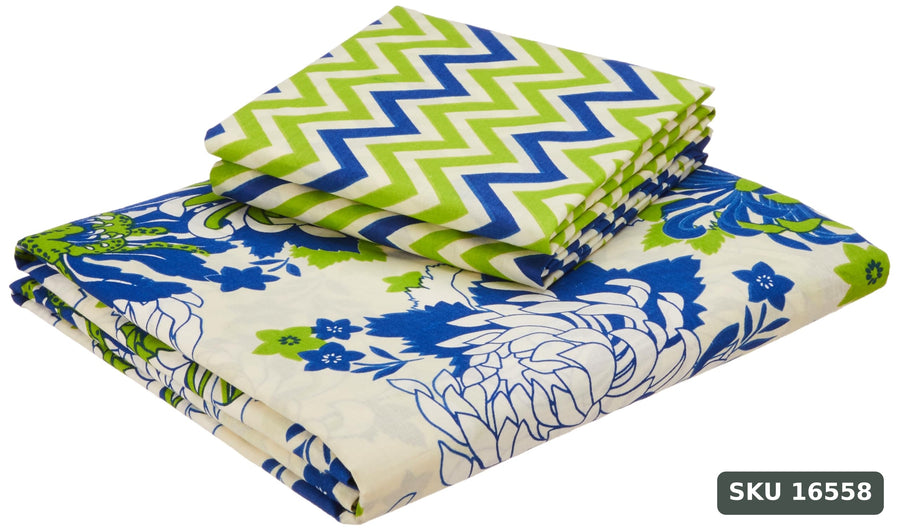 Yanchi Floral Breeze 144 TC 100% Cotton Double Bedsheet with 2 Pillow Covers, Green , 144 - 200 tc - SKU 16558