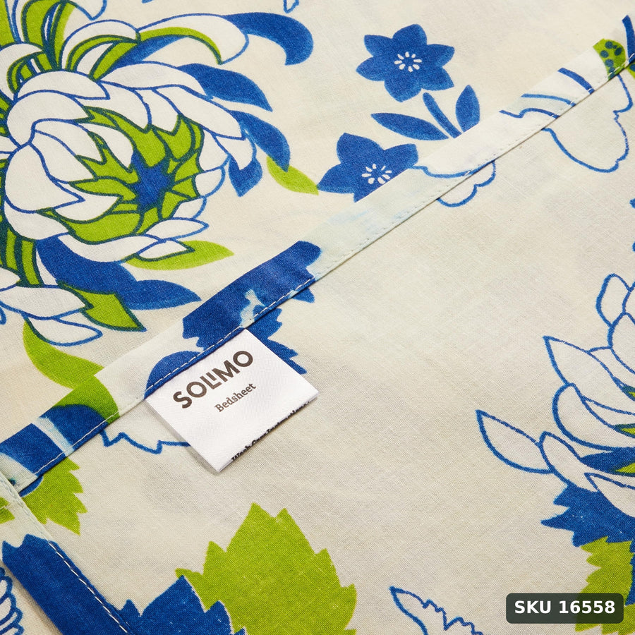 Yanchi Floral Breeze 144 TC 100% Cotton Double Bedsheet with 2 Pillow Covers, Green , 144 - 200 tc - SKU 16558