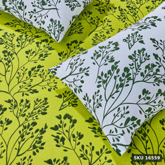 Yanchi Blissful Oasis 140 TC 100% Cotton Double Bedsheet with 2 Pillow Covers, Soft and Smooth (Floral, Light Green and Dark Green) - SKU 16559