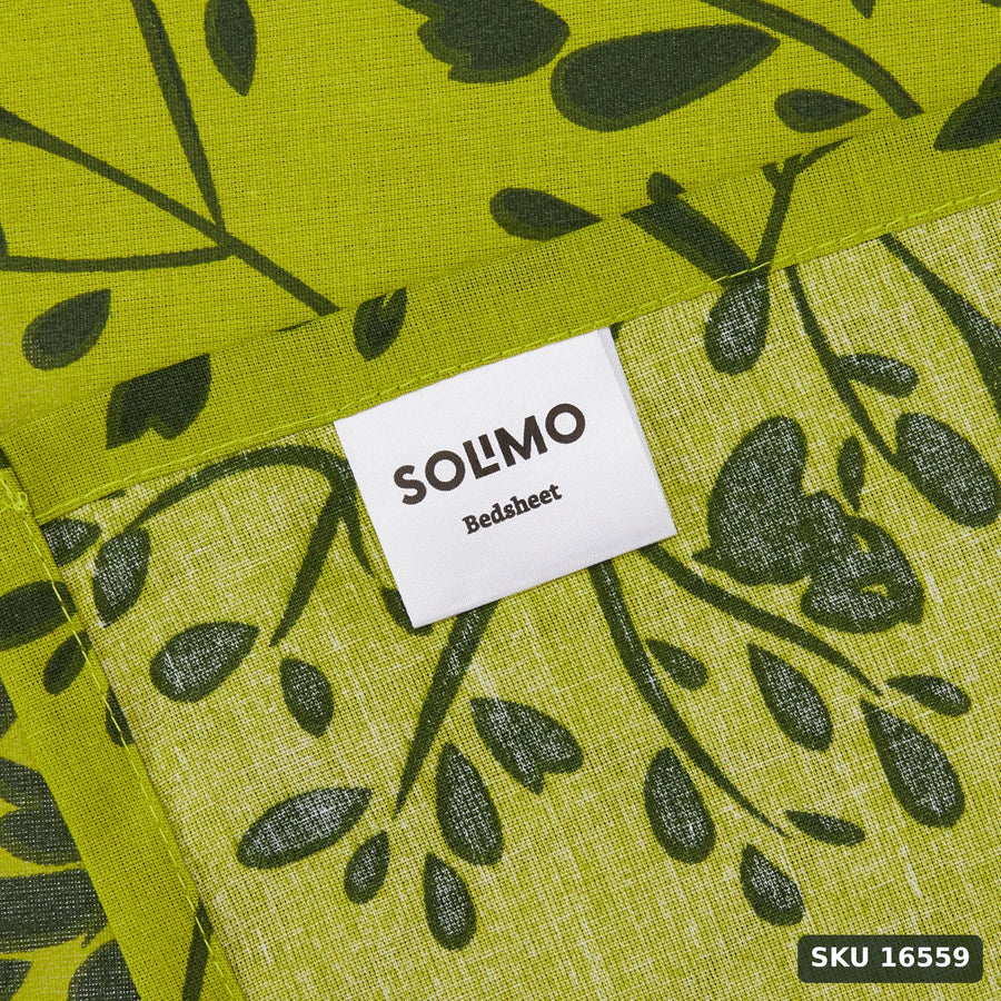 Yanchi Blissful Oasis 140 TC 100% Cotton Double Bedsheet with 2 Pillow Covers, Soft and Smooth (Floral, Light Green and Dark Green) - SKU 16559