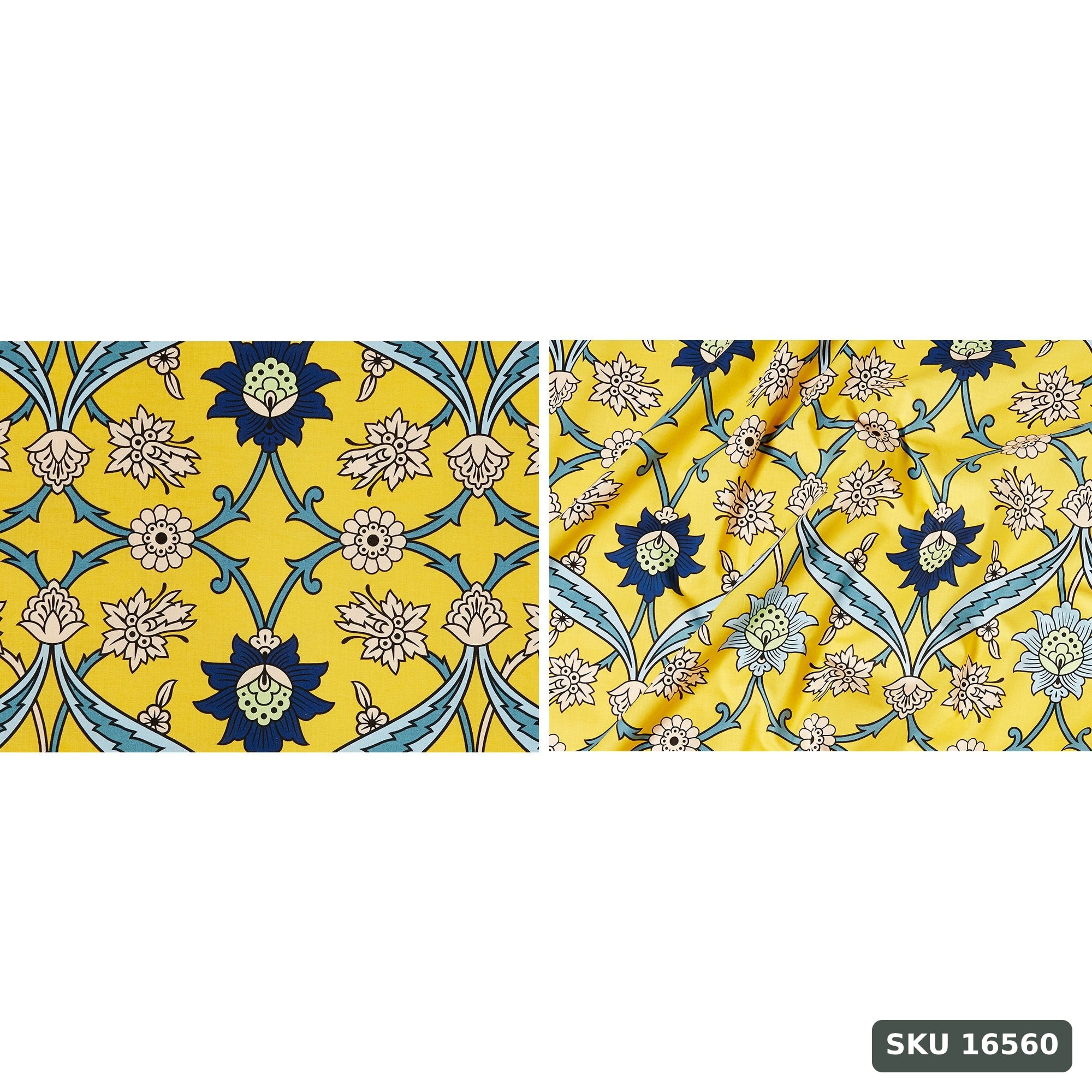 Yanchi Imperial Trail 144 TC Cotton Double Bedsheet with 2 Pillow Covers, Yellow and Navy Blue - SKU 16560