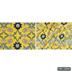 Yanchi Imperial Trail 144 TC Cotton Double Bedsheet with 2 Pillow Covers, Yellow and Navy Blue - SKU 16560