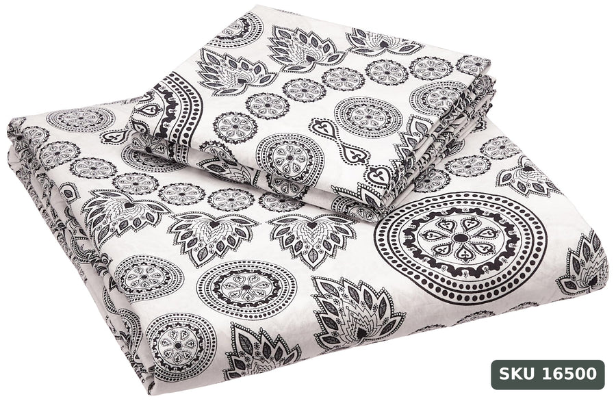 Amazon Brand - Solimo Damask Fantasy 144 TC 100% Cotton Double Bedsheet with 2 Pillow Covers, White - SKU 16500