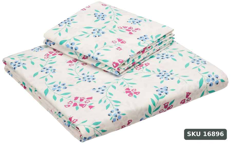 Yanchi Garden Galore 144 Tc 100% Cotton King Size Bedsheet with 2 Pillow Covers, White, Abstract - SKU 16896