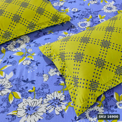 Yanchi Floral Repose 144 TC 100% Cotton King Bedsheet with Two Pillow Covers, Soft and Smooth (Floral, Blue and Green) - SKU 16900