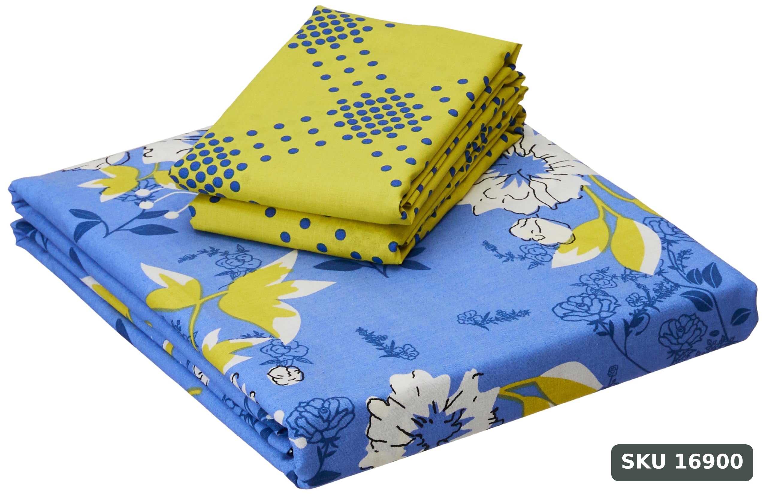 Yanchi Floral Repose 144 TC 100% Cotton King Bedsheet with Two Pillow Covers, Soft and Smooth (Floral, Blue and Green) - SKU 16900