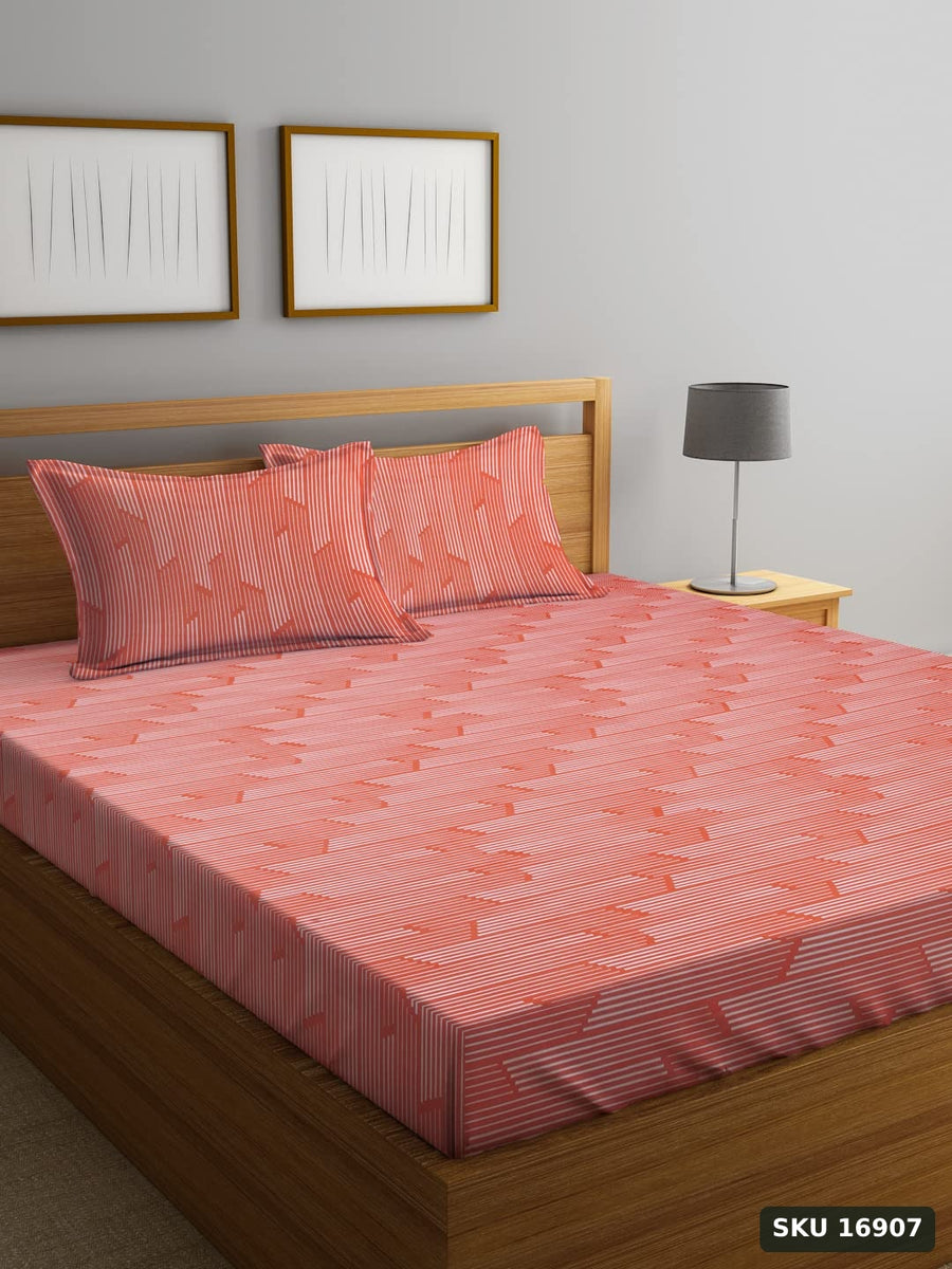 Yanchi 180TC Premium Bed Sheet Set, Bed Sheet Double Bed, 100% Cotton, Soft & Smooth Flat Sheets, Bed Sheet for All-Season Use, 1 Bedsheet and 2 Pillowcases (Queen Size) - SKU 16907