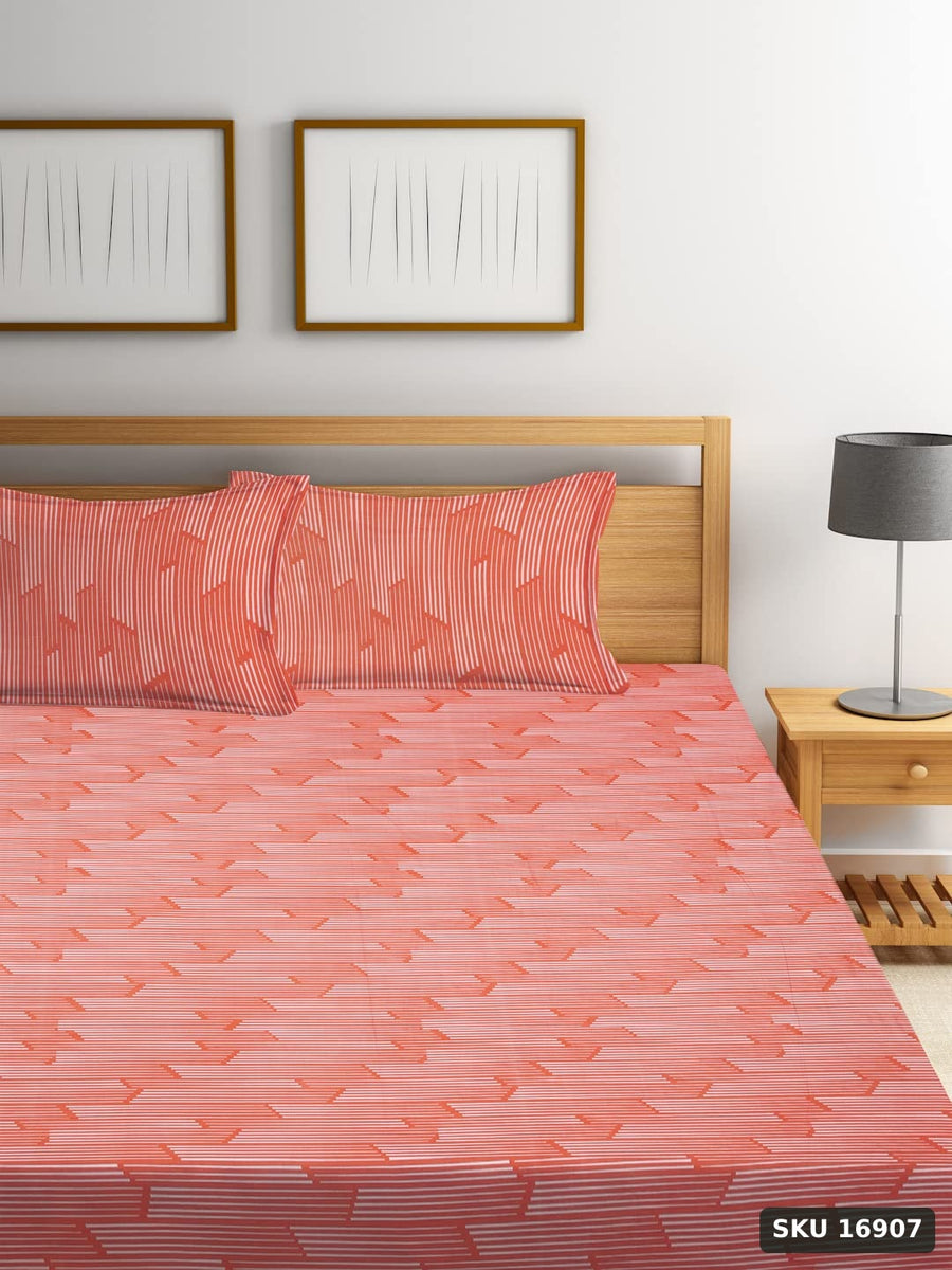 Yanchi 180TC Premium Bed Sheet Set, Bed Sheet Double Bed, 100% Cotton, Soft & Smooth Flat Sheets, Bed Sheet for All-Season Use, 1 Bedsheet and 2 Pillowcases (Queen Size) - SKU 16907