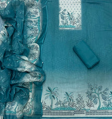 Classy Femora Linen Shimmer Silk Suit Set with Swarovski Work