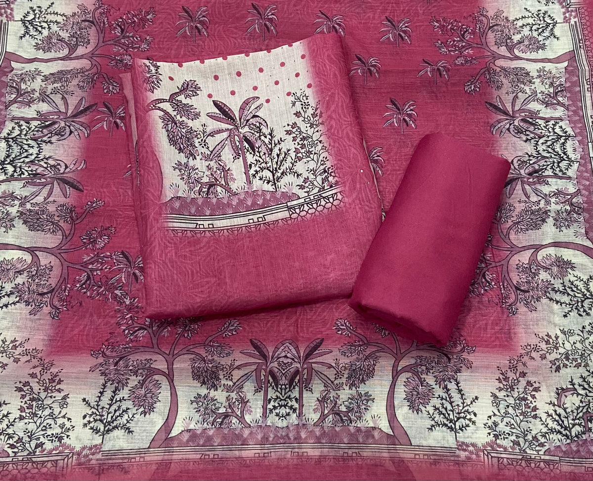 Classy Femora Linen Shimmer Silk Suit Set with Swarovski Work