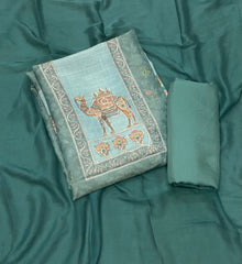 Classy Femora Linen Shimmer Silk Suit Set with Swarovski Work