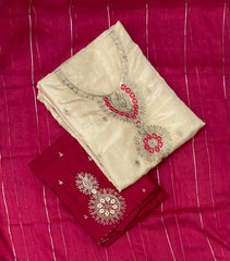 Glass Organza Suit Set with Sequins & Thread Work (Bottom Work)