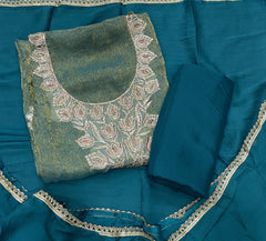 Pure Skylon Suit Set with Zari & sequence Work