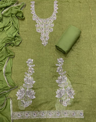 Pure Skylon Suit Set with Zari & sequence Work