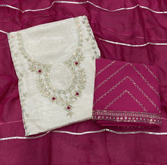 Classy Glass Organza Suit Set with Sequence & Zari Thread Work