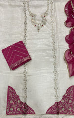 Classy Glass Organza Suit Set with Sequence & Zari Thread Work