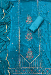 Classy Glass Organza Suit Set with Sequence & Zari Thread Work