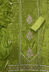 Classy Glass Organza Suit Set with Sequence & Zari Thread Work