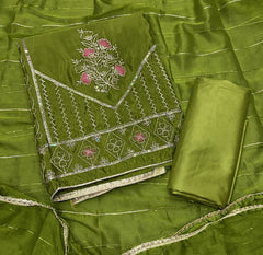 Classy Glass Organza Suit Set with Sequence & Zari Thread Work