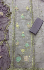 Crush Silk Suit Set with Zari & Sequins Work