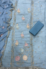 Crush Silk Suit Set with Zari & Sequins Work