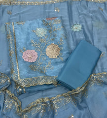 Crush Silk Suit Set with Zari & Sequins Work