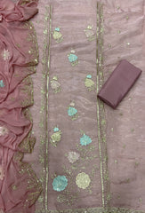 Crush Silk Suit Set with Zari & Sequins Work