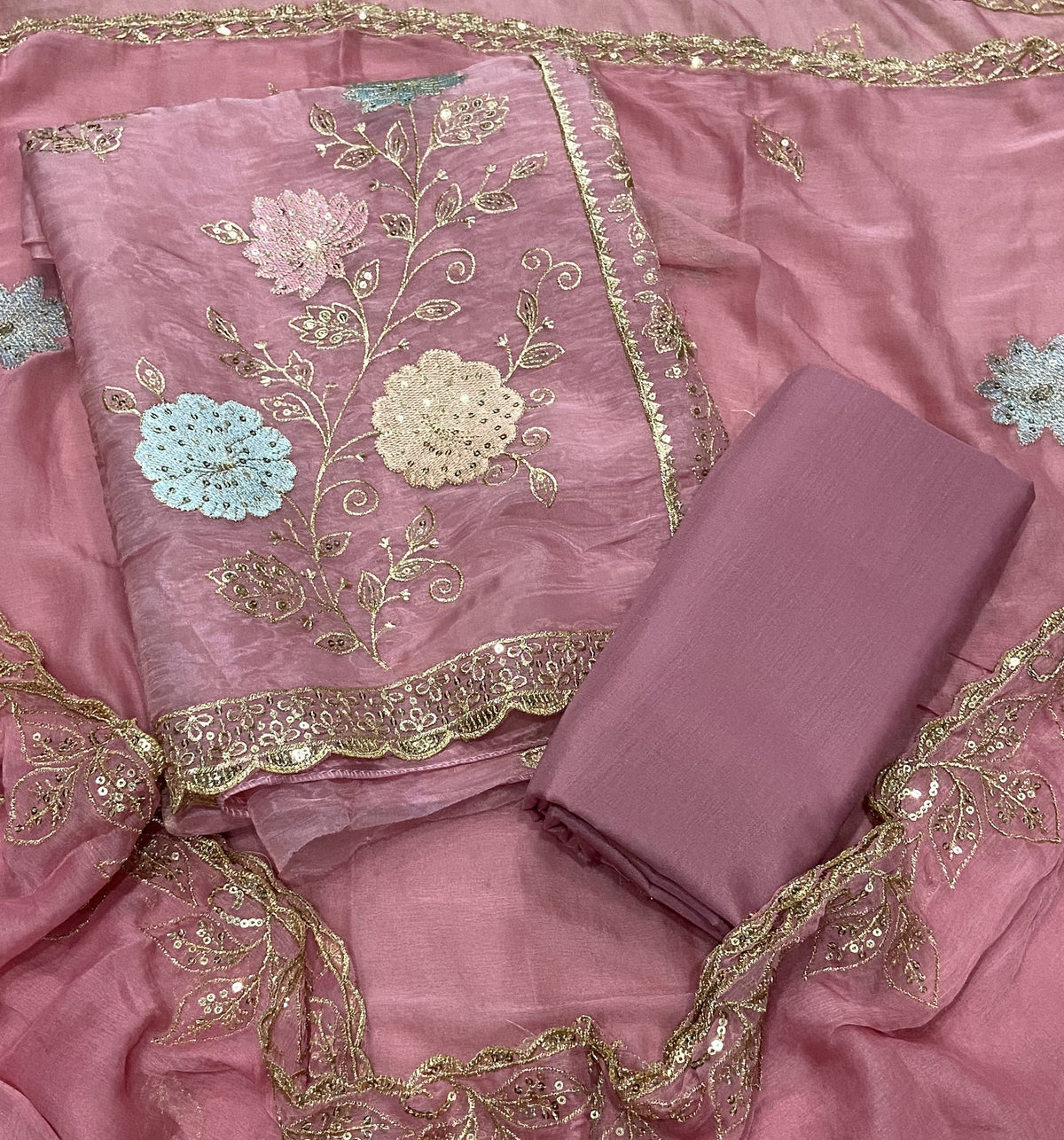 Crush Silk Suit Set with Zari & Sequins Work