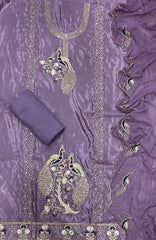 Classy Glass Organza Suit Set with Stone & Zari Thread Work