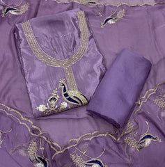 Classy Glass Organza Suit Set with Stone & Zari Thread Work