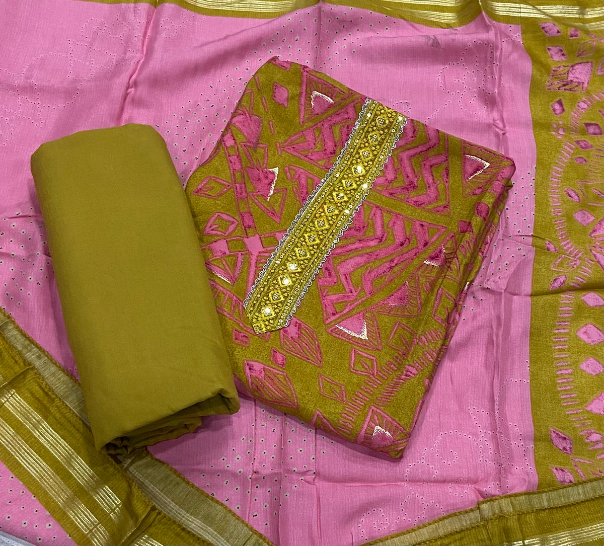 Fancy Musleen Suit Set with nack sequence work