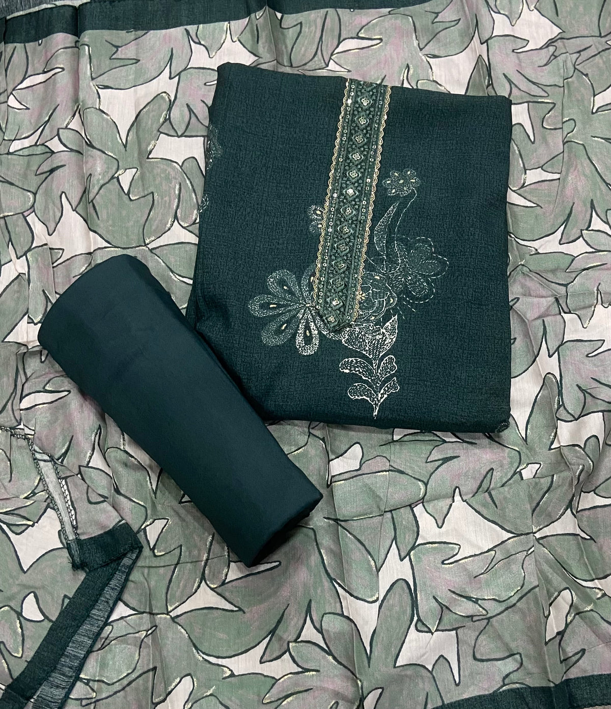 Fancy Musleen Suit Set with nack sequence work