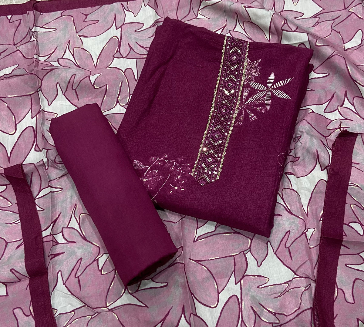 Fancy Musleen Suit Set with nack sequence work