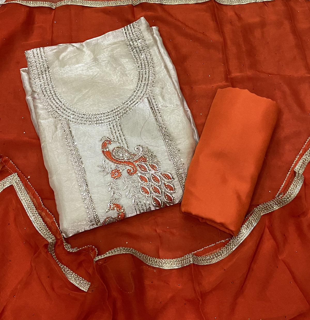 Crush Silk Suit Set with Zari & Stone Work
