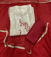 Crush Silk Suit Set with Zari & Stone Work