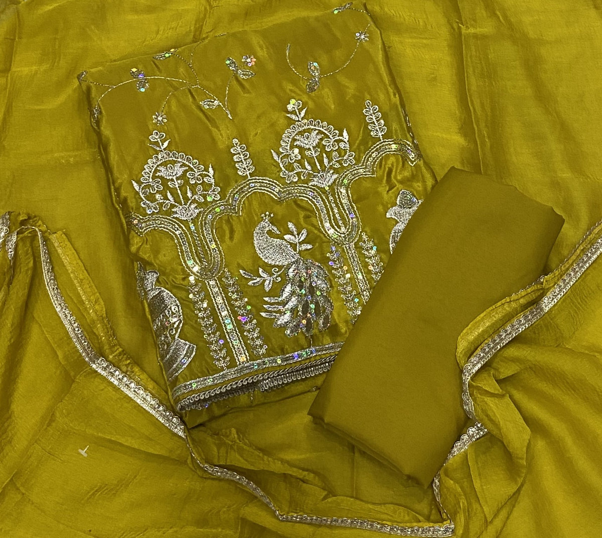 Classy Glass Organza Suit Set with sequence & Zari Thread Work
