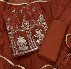 Classy Glass Organza Suit Set with sequence & Zari Thread Work