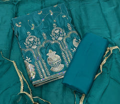 Classy Glass Organza Suit Set with sequence & Zari Thread Work