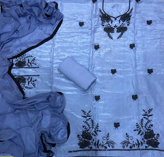 Classy Glass Organza Suit set with dhaga Work