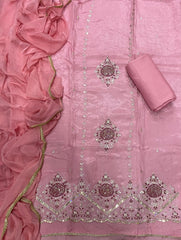 Classy Glass Organza Suit Set with Sequence & Zari Thread Work