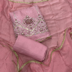 Classy Glass Organza Suit Set with Sequence & Zari Thread Work