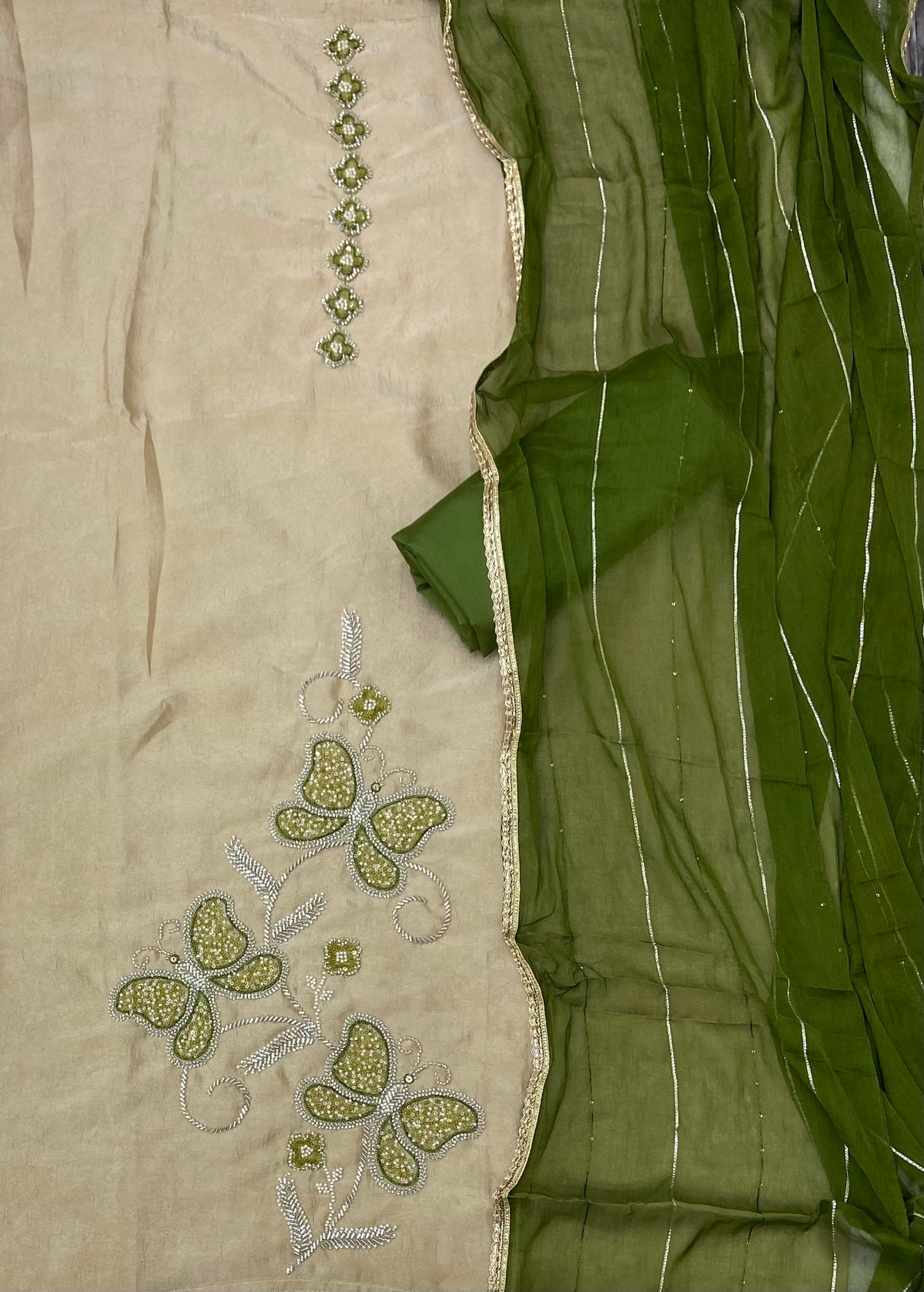 Radiant Gold Crush Crunchy Beads Work Suit Set