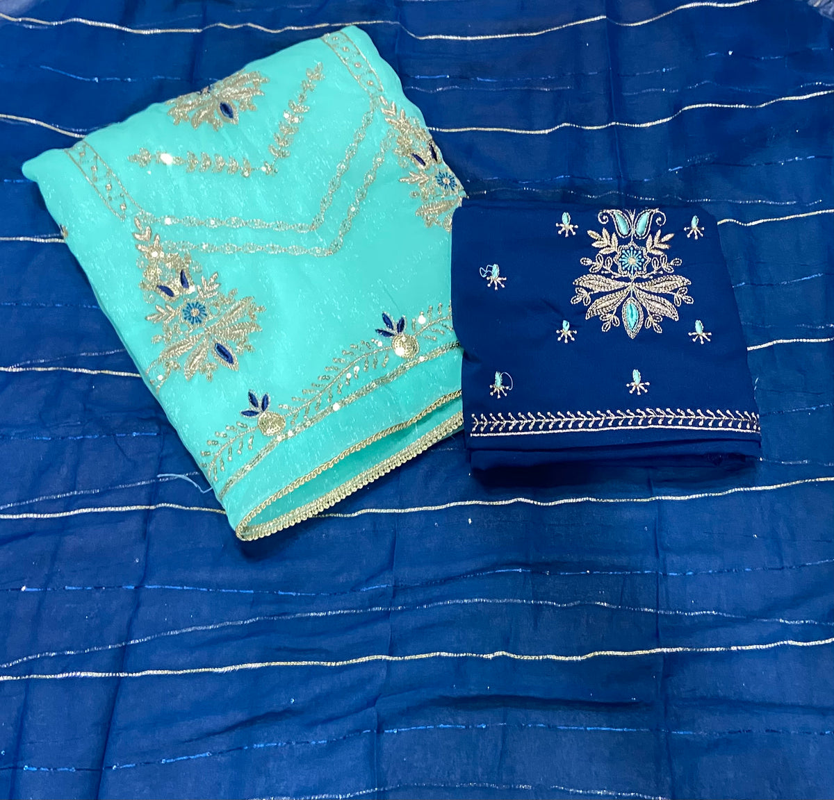 Fancy Shimmer Suit Set with Sequins & Zari Work