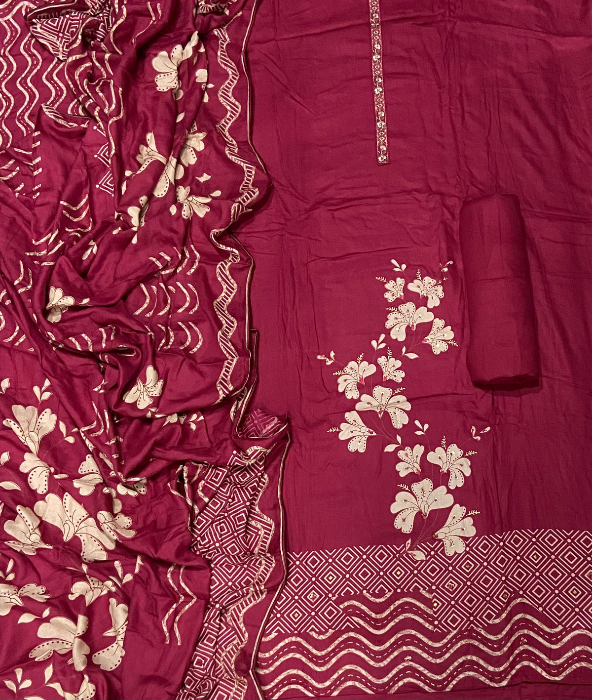 Premium Winter Pashmina Digital Print Suit Set with mirror work