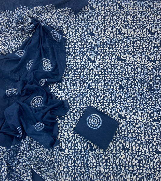 Block Print Cotton Suit Set (Navy Blue)